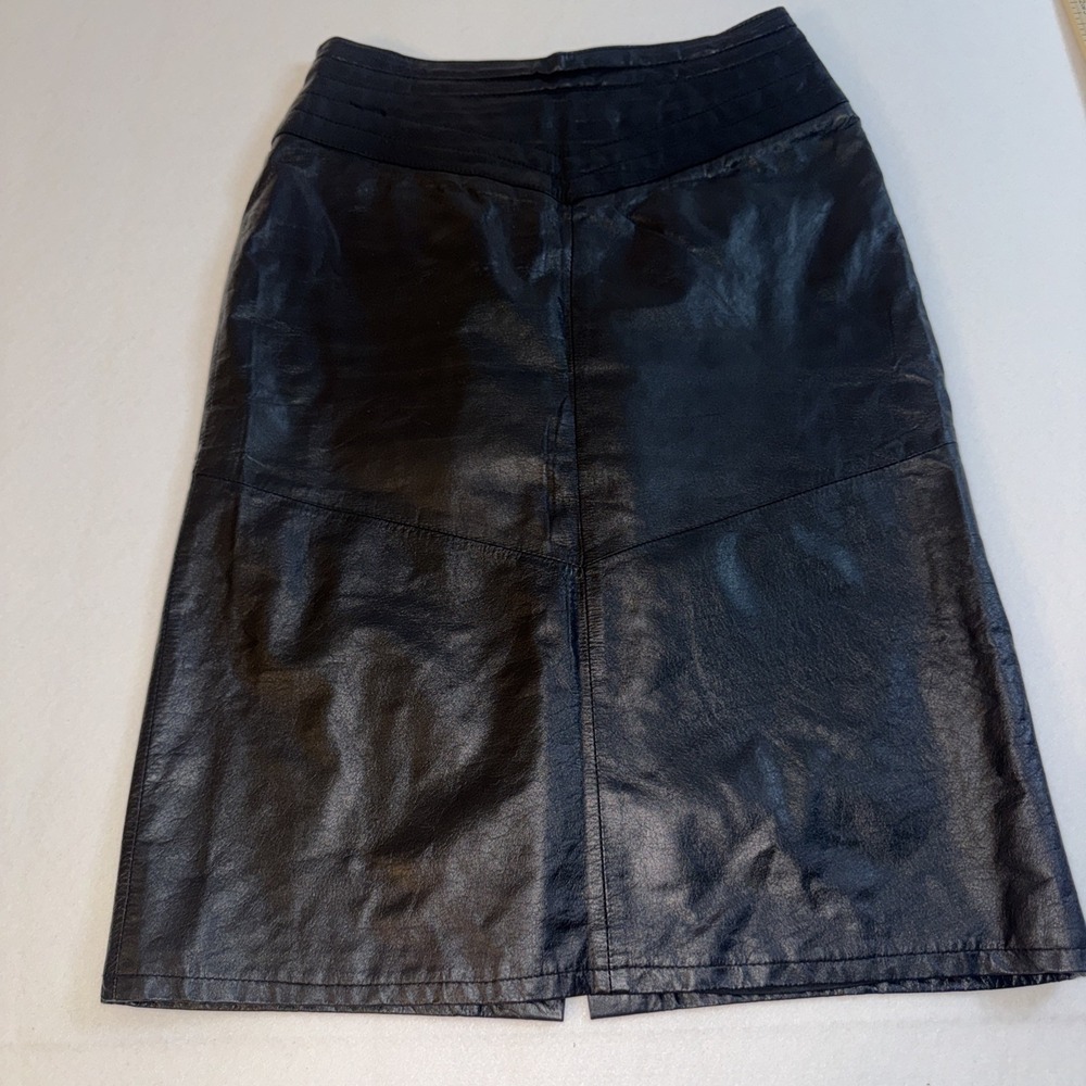 Leather Loft Black Genuine Leather Midi Skirt V-Yoke Waistband Vintage Size 5/6